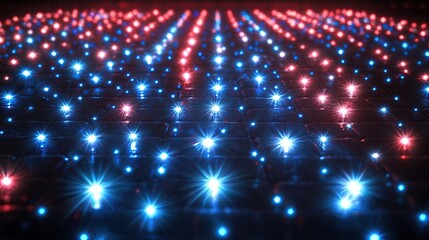 Fototapeta premium Red and blue lights converging in perspective.