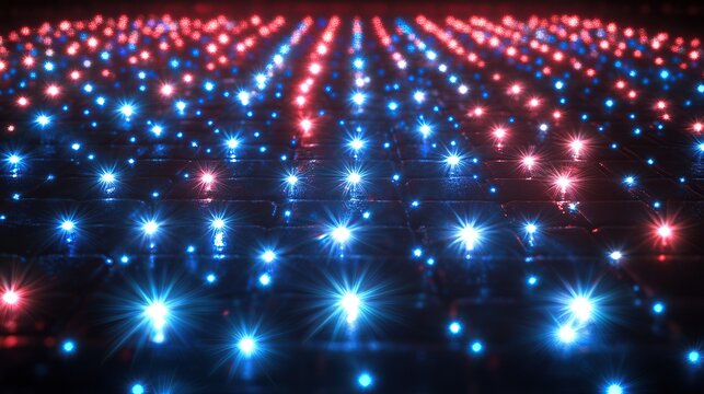 Red and blue lights converging in perspective.