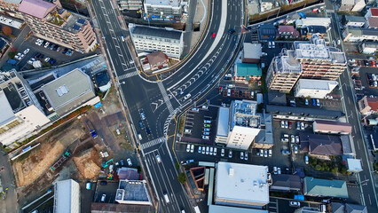 road, traffic, automobile, aerial view, landscape, city, drone, bird eye view, society, drive, safety, technology, construction, logistics, intersection, speed, high angle, perspective, panorama, scen
