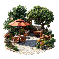 Obraz premium [Cozy outdoor dining area with garden seating] Cozy Outdoor Dining Oasis Under Pergola & Vine - Garden Retreat