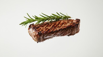 Fototapeta premium Grilled beef steaks with spices isolated on white background,medium rare grilled beef steak cut on rectangular wooden chopping board,menu for restaurant,copy space.