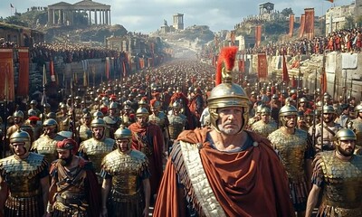 Triumphant Roman Legion Marches Through Ancient City - Powered by Adobe