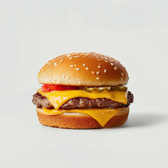 Single cheese burger on solid white background