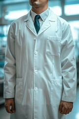 zoomed in coat in focus on front chemist