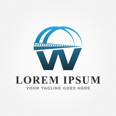 Famous bridge combined with initial letter W logo design template. Bridge logo design for business identity