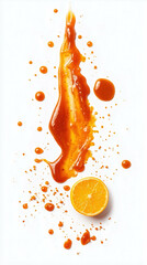 red orange citrus Barbecue sauce spot isolated on white background, top view