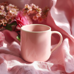 blush pink coffee mug product photography