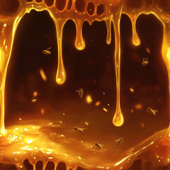 Golden honey dripping from a honeycomb seamless pattern