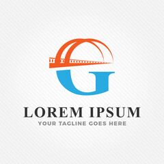 Obraz premium Famous bridge combined with initial letter G logo design template. Bridge logo design for business identity
