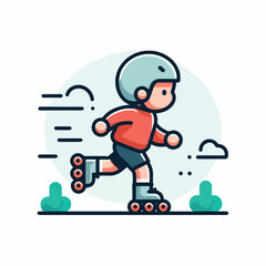 vector image of a small child playing on roller skates