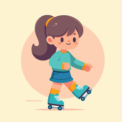 vector image of a small child playing on roller skates