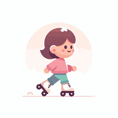 vector image of a small child playing on roller skates