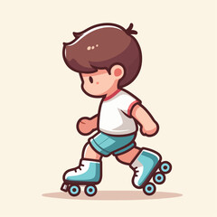 vector image of a small child playing on roller skates