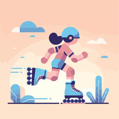 vector image of a small child playing on roller skates