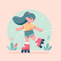 vector image of a small child playing on roller skates