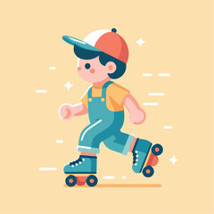 vector image of a small child playing on roller skates