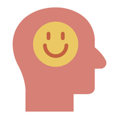 Head with happy smiley flat icon symbolizing optimism and positive thinking