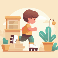 vector image of a small child playing on roller skates