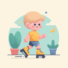 vector image of a small child playing on roller skates