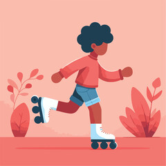 vector image of a small child playing on roller skates