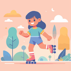 vector image of a small child playing on roller skates