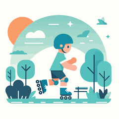 vector image of a small child playing on roller skates