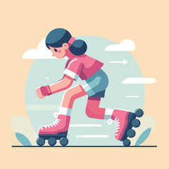 vector image of a small child playing on roller skates