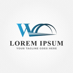 Famous bridge combined with initial letter W logo design template. Bridge logo design for business identity