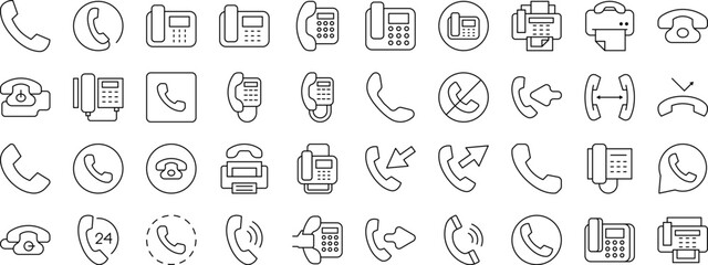 Vintage Phone Line Icon Pack. Outline Signs for Graphic and Web Design, Apps, Adverts, Various Cards