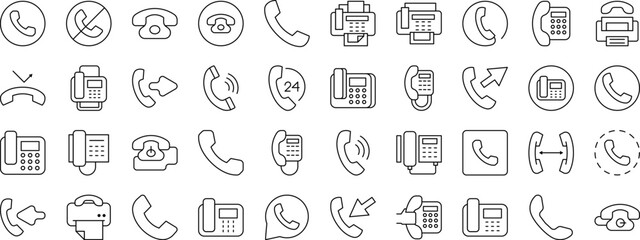 Fototapeta premium Vintage Phone Thin Line Icon Set. Outline Signs for Graphic and Web Design, Apps, Adverts, Various Cards