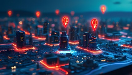 Digital mapping event in a futuristic cityscape urban environment aerial view technology concept