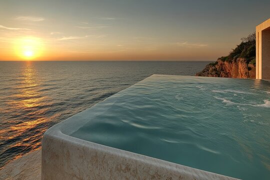 Sunset oceanfront infinity pool cliffside luxury resort - Powered by Adobe