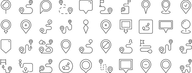Map Pin Line Icon Pack. Outline Signs for Graphic and Web Design, Apps, Adverts, Various Cards