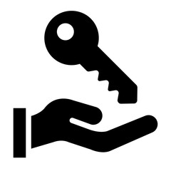 Key in hand glyph icon representing responsibility and ownership