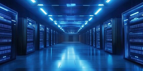 A cybersecurity team analyzes encrypted data for network security in a modern office, with no people around.