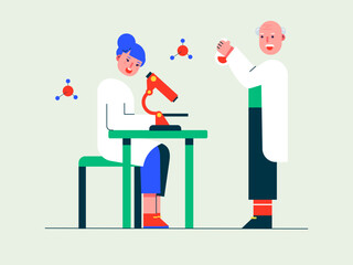 Students are studying experiment at homeschooling. Homeschooling illustrations. Flat vector illustrations