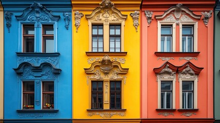Naklejka premium Colorful window collage with architectural pediments