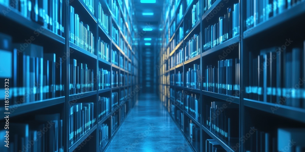 Poster a futuristic media archiving system featuring advanced search capabilities for quick and efficient a
