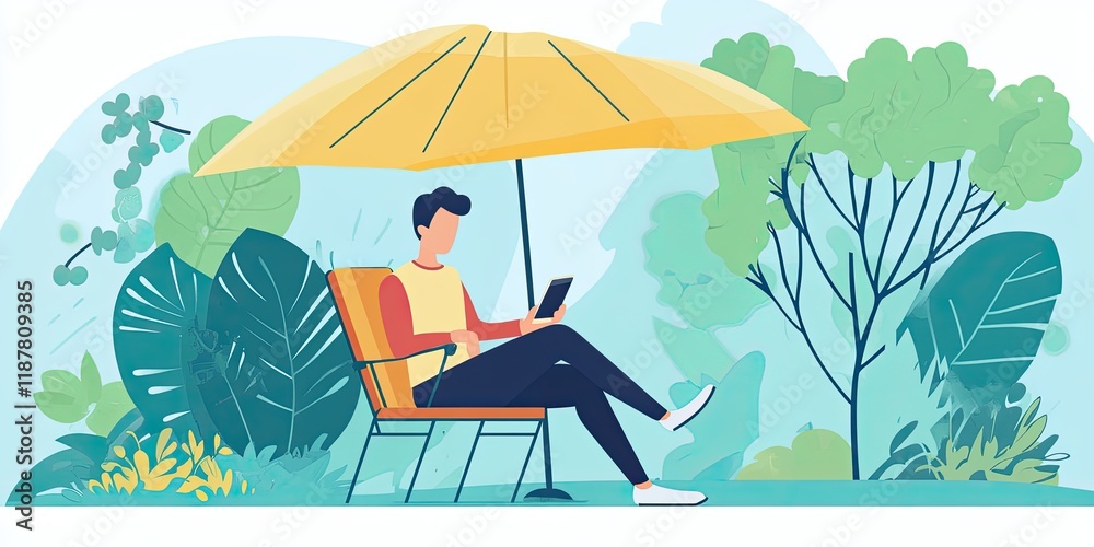 Poster an insurance agent is managing policies through a smartphone app while sitting in a park, showcasing