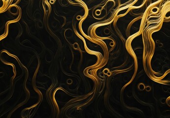 Fototapeta premium Abstract design featuring fluid golden lines and shapes on a dark background, creating a captivating and dynamic visual experience ideal for artistic projects.