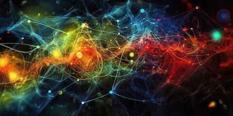 An abstract design of interconnected lines and data nodes that represent online marketing strategies and tech networking.