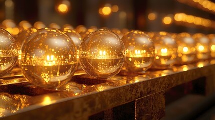 Golden Glass Sphere Lights: A Dazzling Display of Warm Illumination and Reflective Brilliance
