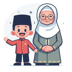 vector image of a Muslim family