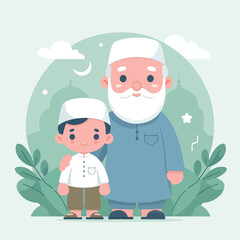 vector image of a Muslim family