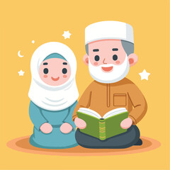 vector image of a Muslim family