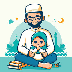 vector image of a Muslim family