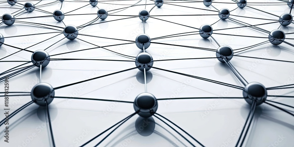 Poster An abstract design of interconnected lines and data nodes representing online marketing strategies and tech networking.
