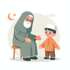 vector image of a Muslim family