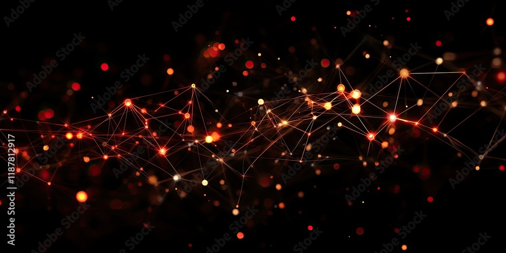 Poster An abstract background featuring glowing lines and nodes linking business icons and data points, showcasing online communication.