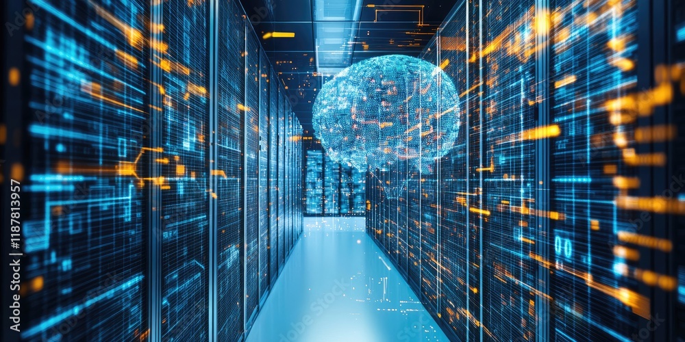 Poster a futuristic data processing hub utilizing ai tools to guarantee accurate analysis.